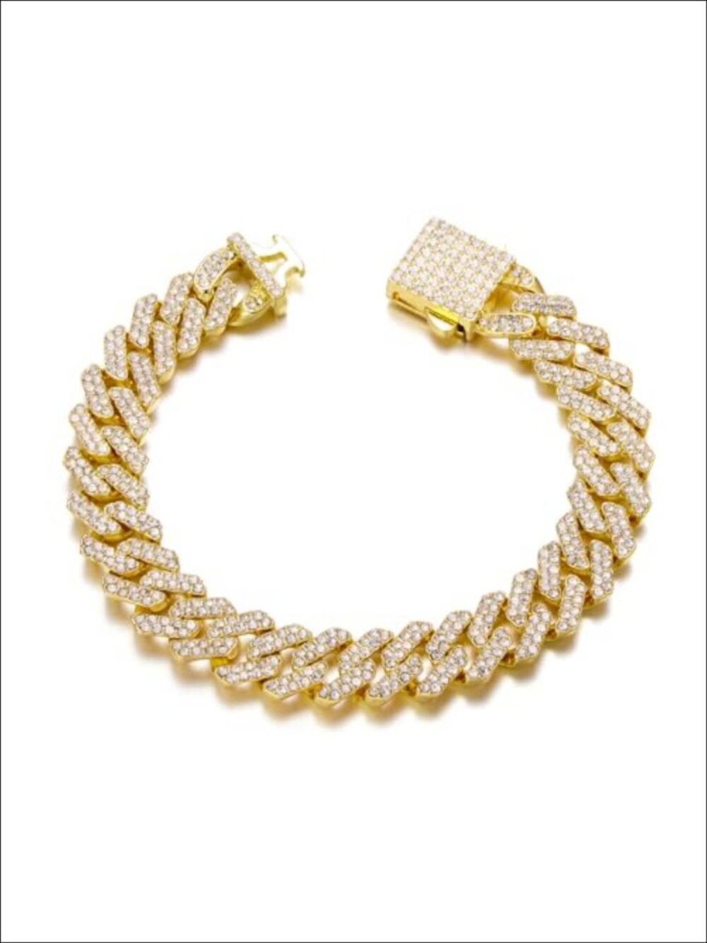 12mm Cuban Link Bracelet Silver Plated 5A Rhinestones Iced Out Hip Hop
